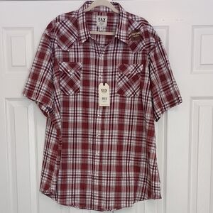 Ely Cattleman Men's Burgundy Plaid Button Down Shirt 2XLT